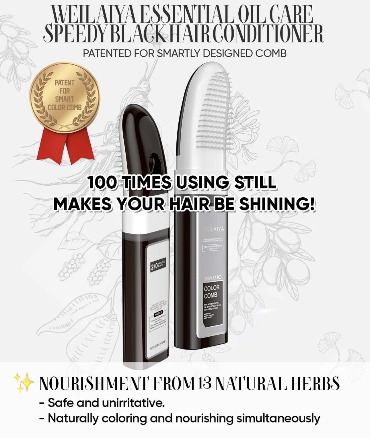WEILAIYA Hair Dye Color Shampoo Comb (DARK BROWN) 100mL+US SELLER