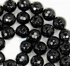 4mm-14mm Faceted Natural Black Onyx Agate Round Stone Loose Beads 15 Inch