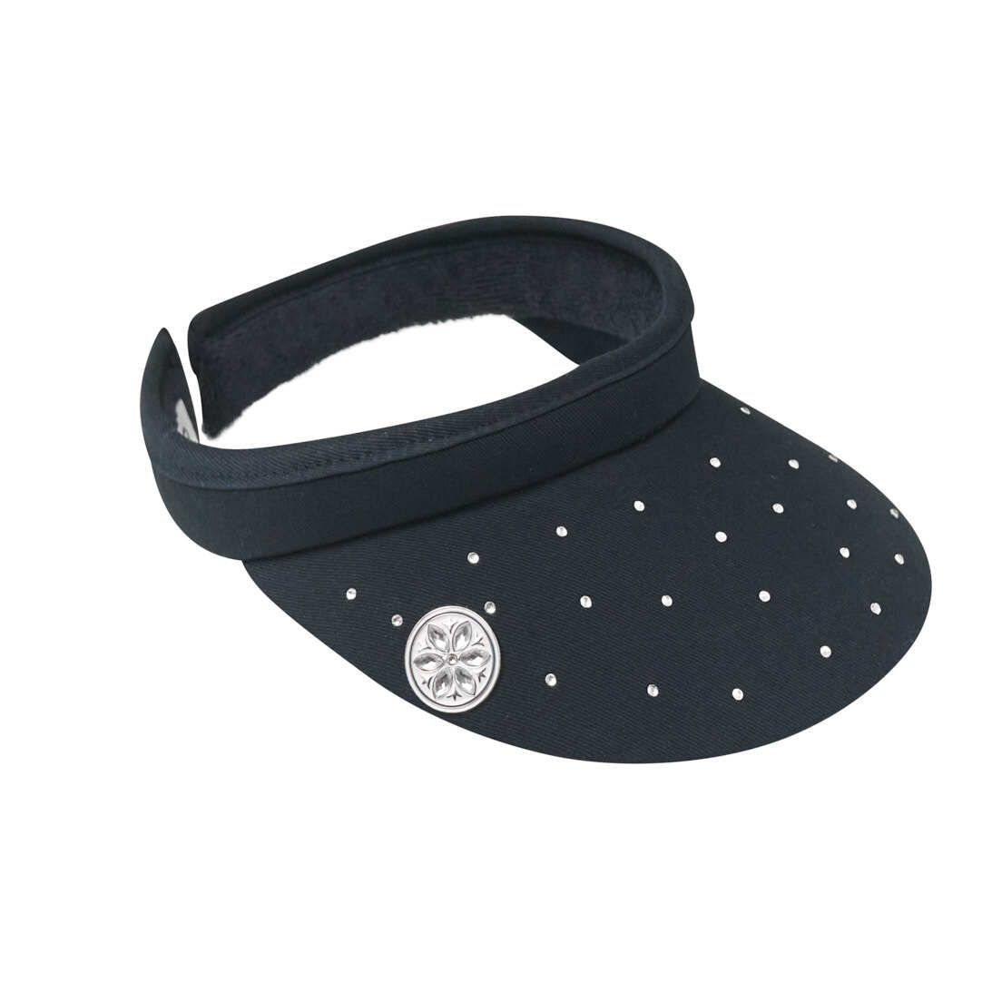Surprizeshop Crystal Embellished Clip-On Visor with Ball Marker in Navy Blue