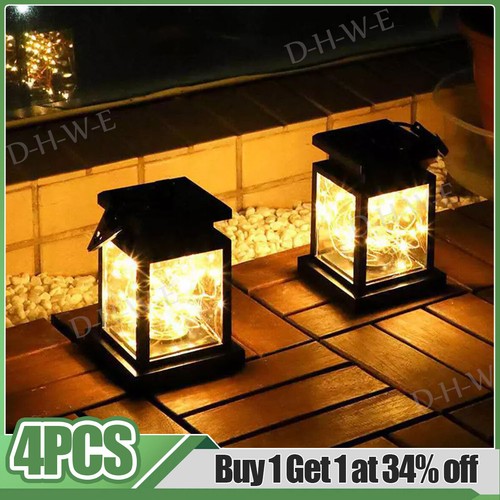 4X LED Waterproof Solar Powered Hanging Lantern Lights Outdoor Garden Table Lamp