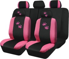 Cute Girly Pink Paw Seat Covers 11pc Washable Embroidered For Bmw