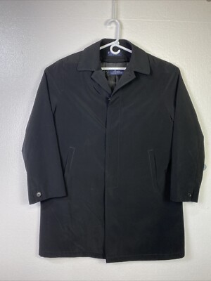 Lauren Ralph Trench Coat Men Sz L Black Overcoat Topcoat Removable Lining