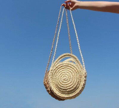 Women Mini Handmade Mini Beach Bag Straw Bamboo Circular