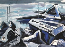 Modern original gouache painting landscape seascape