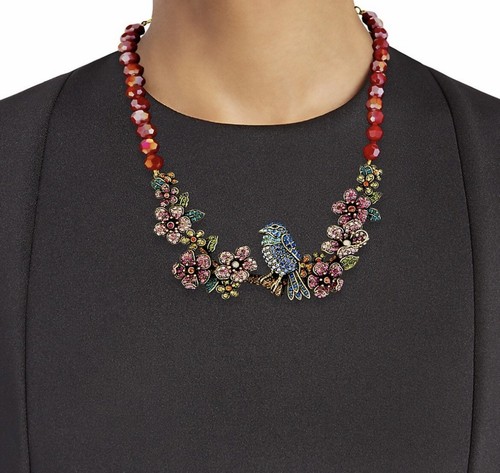 NEW Heidi Daus Tweet It Out Bird Floral Swarovski Crystal Statement Necklace - Picture 2 of 5