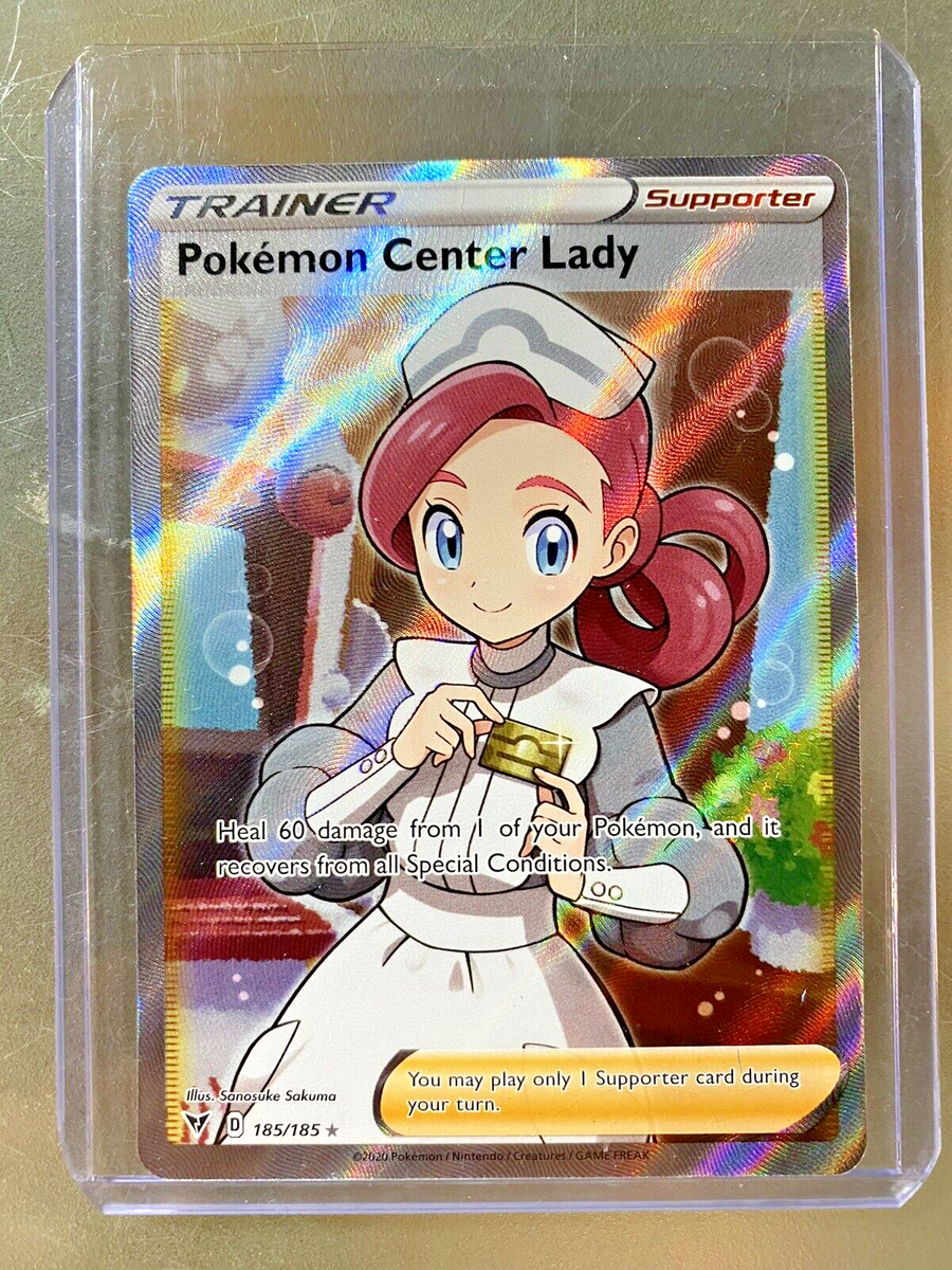 pokemon center lady full art card - 185/185 - Vivid Voltage and it recovers from all Special Conditions GGT - Pokemon Center Lady