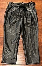 Express Black Faux Leather Women's Medium Belted 4 Pocket Hi Waist Ankle Pants