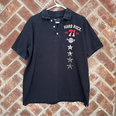 Hard Rock Cafe Polo Shirt Mens Size XL Las Vegas Embroidered Black