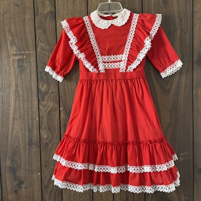 Vtg Little Princess Red/white Short Sleeve Petal Collar Lace Ruffle Dress  10 | eBay