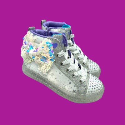 SKECHERS Twinkle Toes High Top Schuhe, super lustige Pailletten Schleife Akzent, weiß, UK 12Y