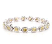 8.98ct Yellow Cushion & Round Lab Grown Diamond 18k White Gold Tennis Bracelet
