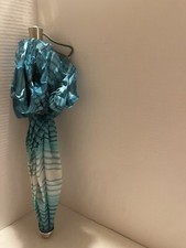 Vintage 1980s Ruffled Umbrella Turquoise Blue  White, Stripes