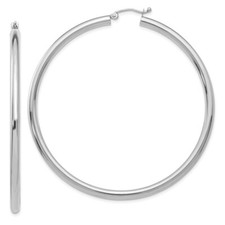 60mm 14K White Gold Polished 3mm Tube Hoop Earrings T856