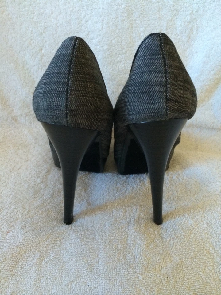 Zapato de tacón alto PAPRIKA gris peep toe de lona para mujer talla 9 Foto 4 de 4