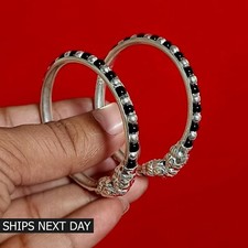 Handmade 925 Sterling Silver Baby Bangle Black Beads Nazariya Baby Shower Gift