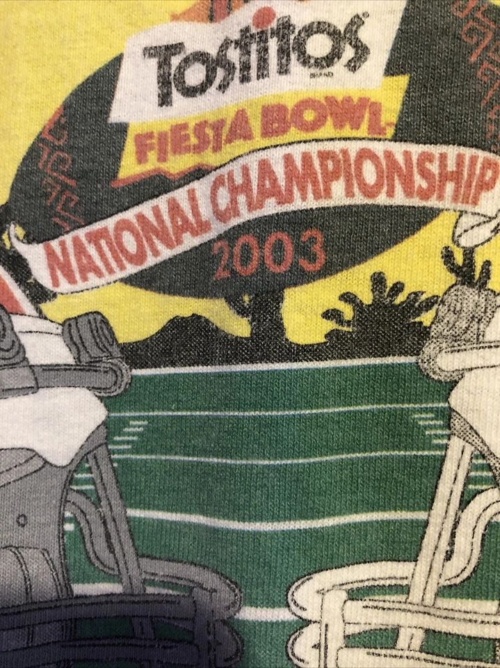 Camiseta Fiesta Bowl 2003 Tostitos Ohio Buckeyes Miami Hurricanes XL Goldman Tag Foto 3 de 4