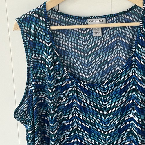 Catherines Top Size 3x Sleeveless Colorful Blue Print Vacation Travel Comfort * - Picture 2 of 5