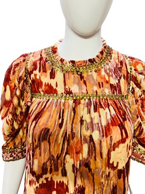 Ulla Johnson Hand Pailletten Bestickt Jive Abstrakt Samt Bluse Tunika TOP S 4