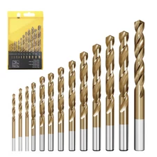 XCAN 13pcs HSS Drill Bit Set Twist Jobber Length for Hardened Metal 1/16"-1/4''
