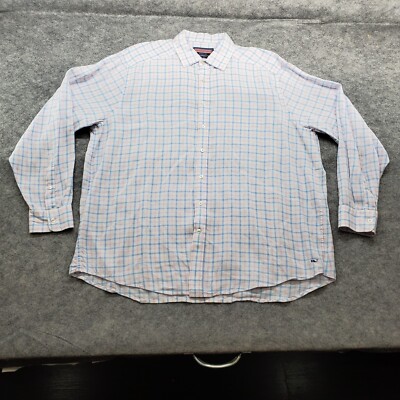 Vineyard Vines Shirt Men's Size XL White Plaid Linen Long Sleeve Button Up