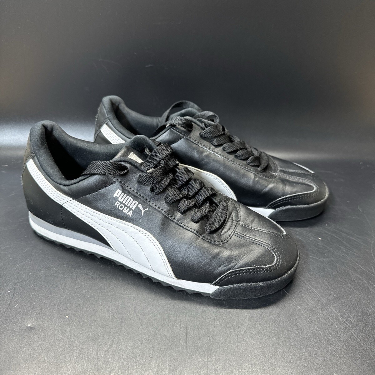 Puma Roma Classic Men's Black White Casual Low Top Shoes 353572-11