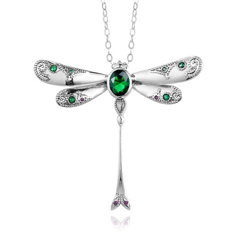 Libelle 925 Sterling Silber Halskette Anhänger kreiert Smaragd grüner Edelstein - Bild 2 von 6