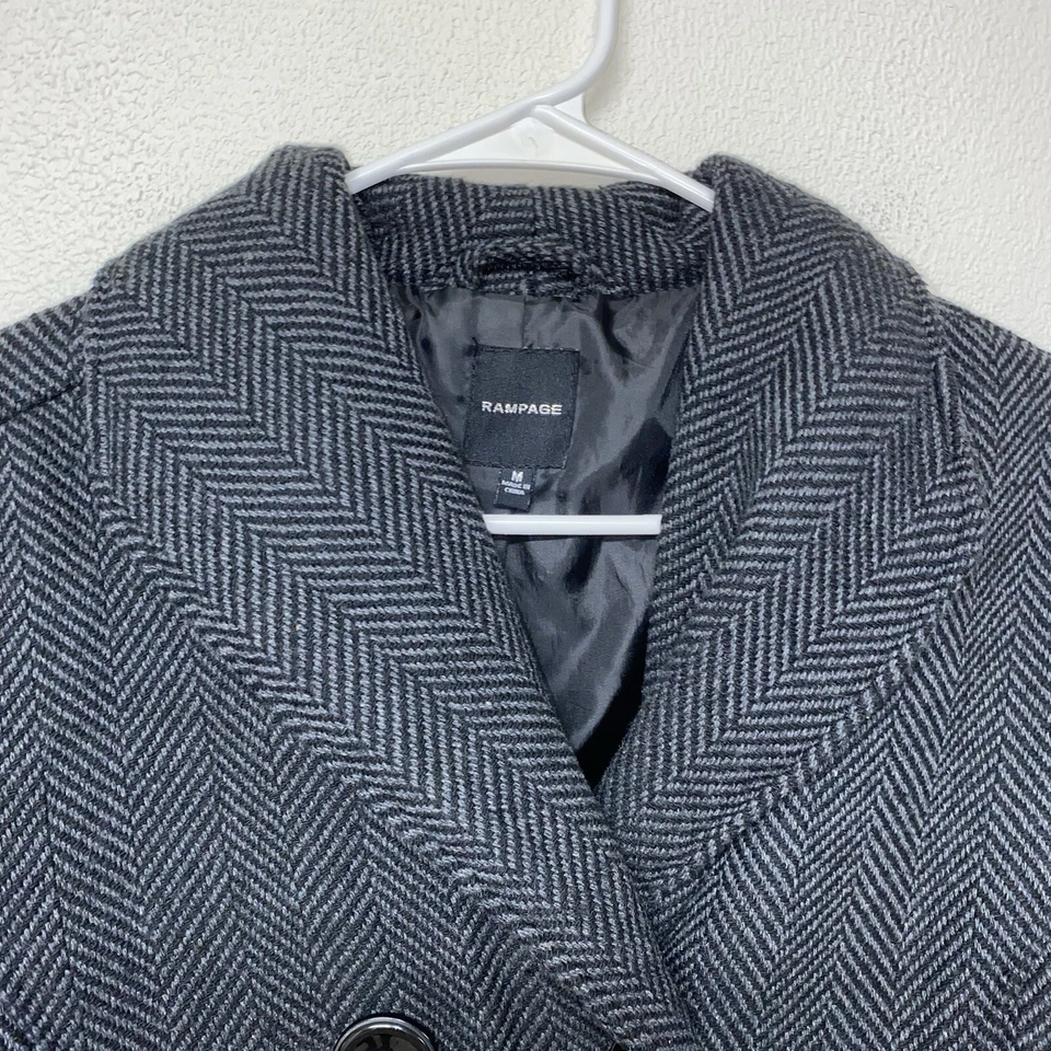 Chaqueta para mujer Rampage negra/gris doble botonadura caviar guisante abrigo ropa de trabajo mediana Foto 3 de 4
