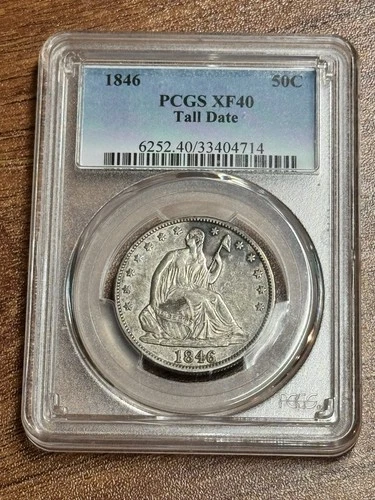 1846 TALL DATE SEATED LIBERTY HALF DOLLAR PCGS XF40 U.S. 50c TYPE COIN (Slab1284