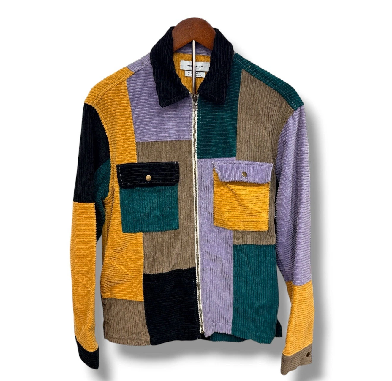 Urban Outfitters ryder blocked corduroy jacket adults XL full zip muticolor