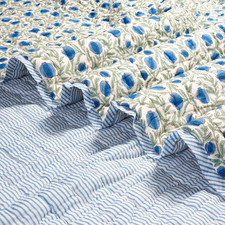 Handmade Reversible Cotton Quilt 90x96 - Soft Blue Blanket for Bed  Sofa