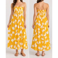 DVF x Target Yellow Ginkgo Strapless Smocked Midi Maxi Dress Size S