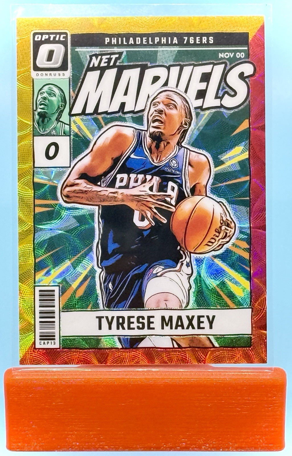 2024 Optic Tyrese Maxey Net Marvels #19 Red And Yellow Scope /99 SSP