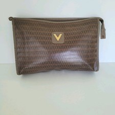 Mario Valentino Bag Clutch Unisex Vintage Pouch Zip Italian Brown Logo Handbag