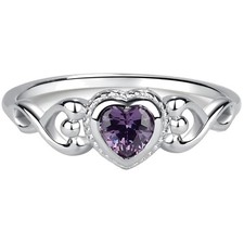 February Birthstone Baby Ring - Sterling Silver Heart