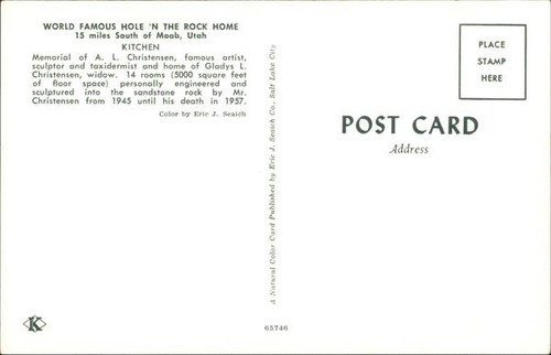 Moab,UT World Famous Hole 'N The Rock Home Kitchen Grand County Utah Postcard - Picture 2 of 2