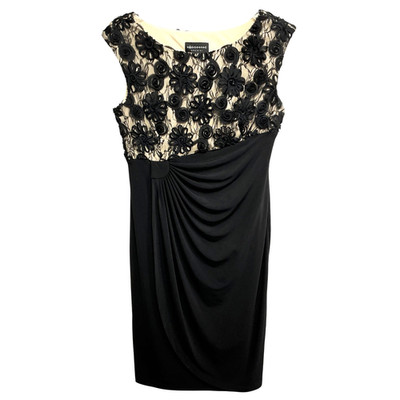 Connected Apparel Dress Womens 16 Black Nude Lace Faux Wrap Ruched Cocktail