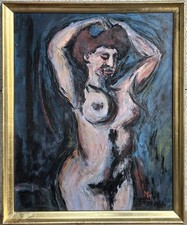 Antique Original Oil Painting, Nude Woman, Expressionism, Framed, Signed