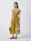 John Lewis Midaxi Dress Shirred Waist Floral Placement Yellow UK 12 - BNWT £79