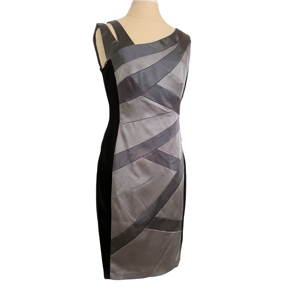 Vestido JAX para mujer talla 12 negro gris satinado funda vendaje cóctel fiesta glamour Foto 2 de 4