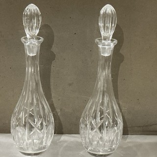 Pair Of Vintage Pear Shaped Decorative Glass Decanters With Stoppers