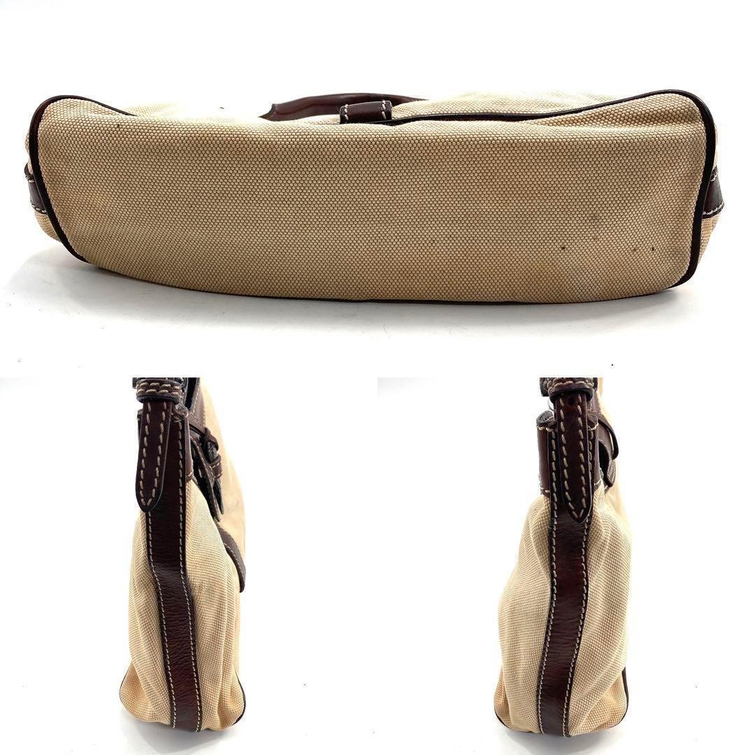 Valentino Garavani Canvas Leather Shoulder Bag Brown Beige Damaged Condition Ja thumbnail 4