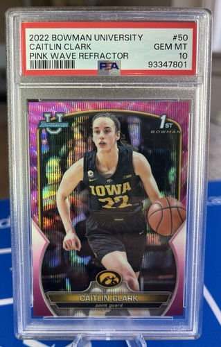 CAITLIN CLARK 1st RC 2022 Bowman Chrome PINK WAVE REFRACTOR /125 PSA 10 GEM MINT