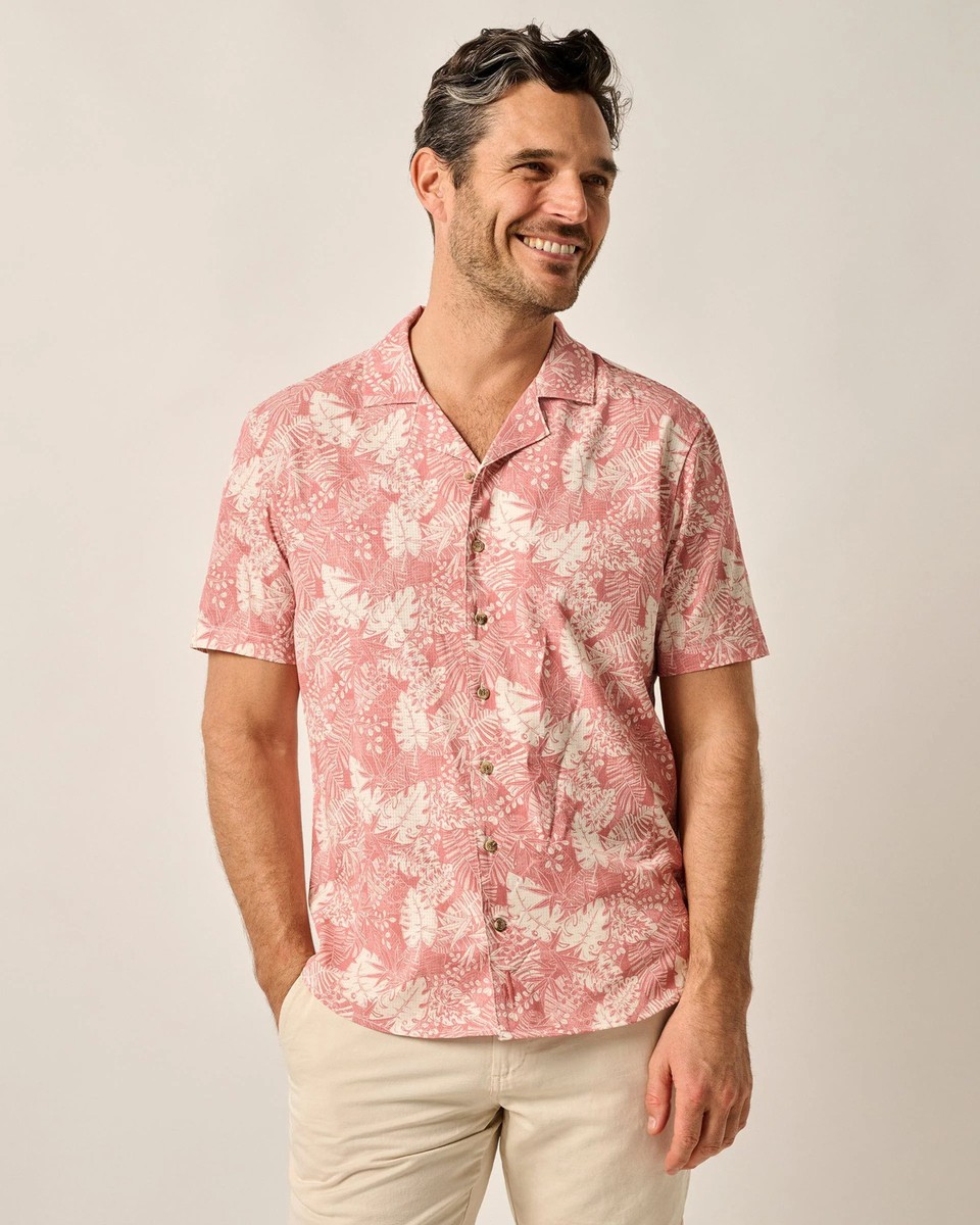 pink dress shirt brown shoes Johnnie-O Men's Short Sleeve Hangin' Out Button Up Size:9 Medium