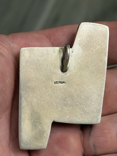 STERLING SILVER SOUTHWEST ISRAEL EILAT GEM CHUNCKY MODERNIST ABSTRACT PENDANT - Picture 10 of 12