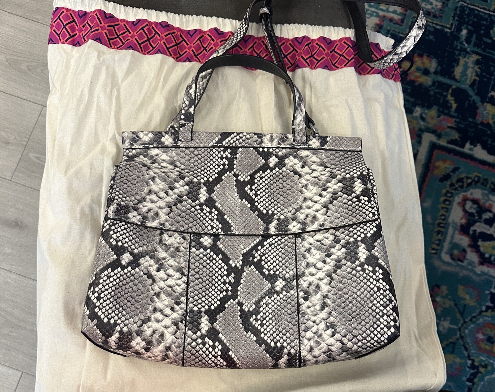 Tory Burch Python Embossed Snakeskin Leather Shou… - image 1