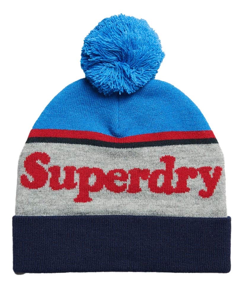 Superdry Mens Beanie Bobble Hat New Royal Blue/Red