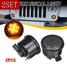 For Jeep Wrangler Jk 07-18 Front Turn Signal Lights Amber Led Smoke Blinker 2set