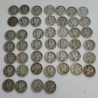 Lot of 58 Mercury Dimes 90% Silver, 1930s and 1940s, Mixed Dates / Mints