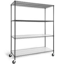 Black 4-Tier Steel Heavy Duty Garage Storage Shelving Unit with Wheels and Liner