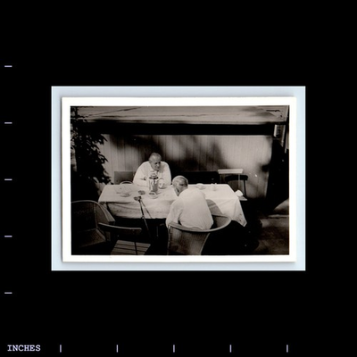 #ad Old Vintage Photo MEN SITTING AROUND TABLE IN YARD $1.40